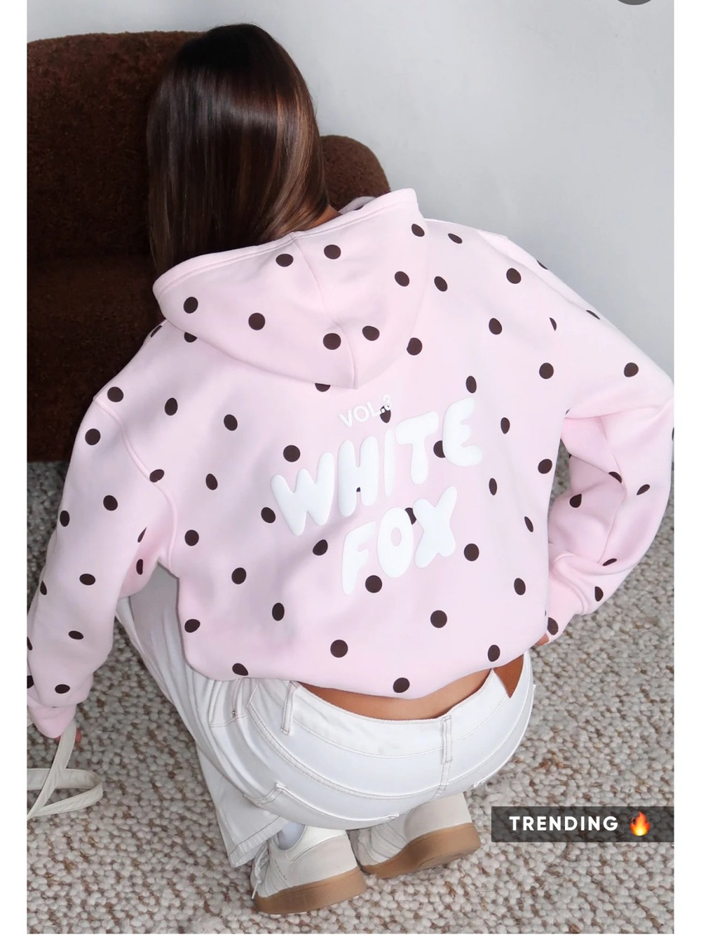 “Whitefox” Offstage Printed Oversized Hoodie; Posy Polkadot; Pink/brown; L/XL